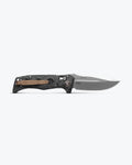 Mini Auto Adamas® Marbled Carbon Fiber Drop-point - Bronze Pocket Clip Back View | Benchmade Knife Co.