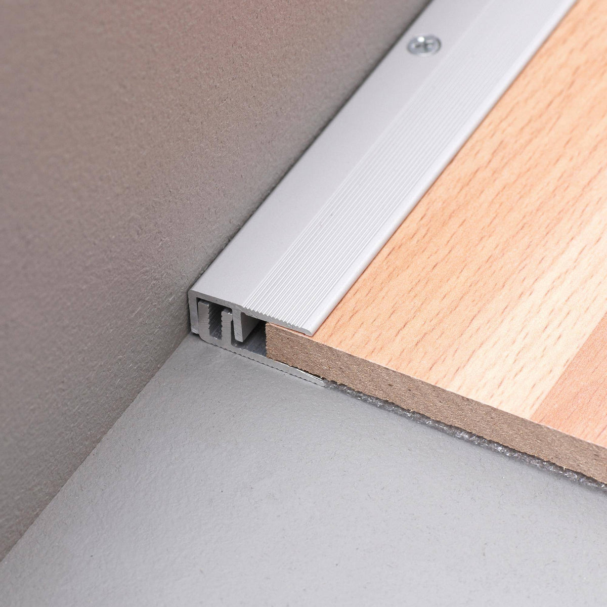 Abschlussprofil mit extra breitem Auflageschenkel DUOFLOOR BORDER PVC silber eloxiert 6mm 100cm