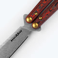 Necron™ Lava Flow Red close-up handle detail gold class butterfly knife | Benchmade Knife Co.