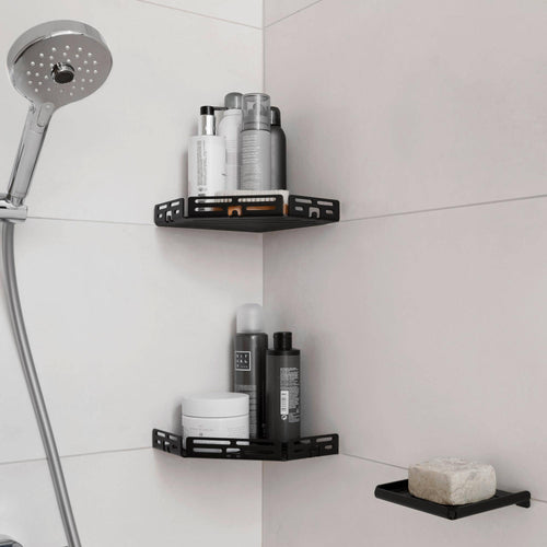 Tablette d'angle DURAL avec tringle TI-SHELF PENTA Acier inoxydable (V2A/304) noir structuré 32mm