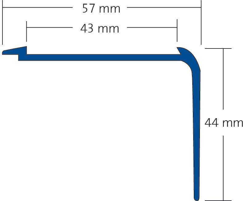 Treppenstufenprofil für 1 x Einlage 43 mm TREDSAFE Aluminium eloxiert silber 44mm 250cm