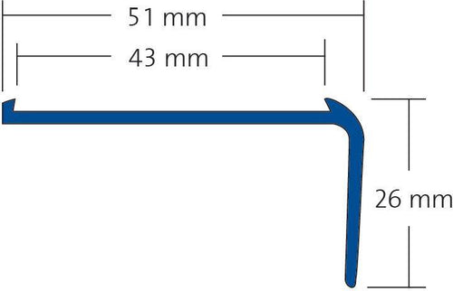 Treppenstufenprofil für 1 x Einlage 43 mm TREDSAFE Aluminium eloxiert silber 26mm 250cm