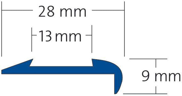DURAL Profilé pour marches d'escalier pour 1 x garniture 13 mm TREDSAFE Caoutchouc argenté anodisé 9mm 250cm