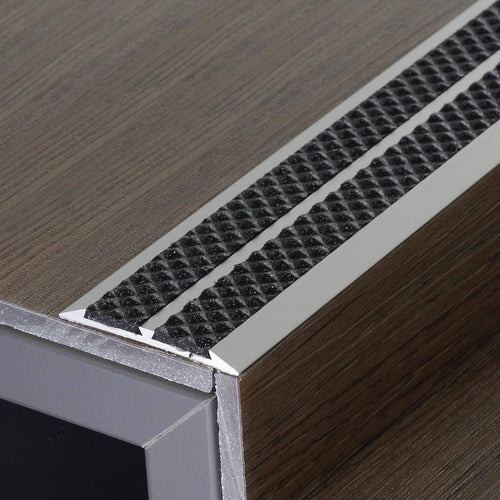Treppenstufenprofil für 2 x Einlage 13 mm TREDSAFE Kunststoff silber eloxiert 4mm 250cm