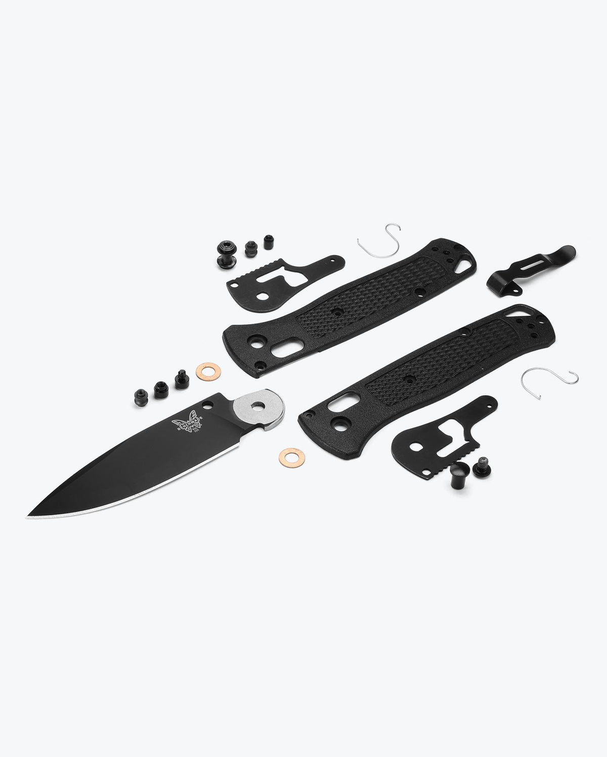 Bugout® CF-Elite® knife exploded parts view showing all components and hardware | Benchmade Knife Co.