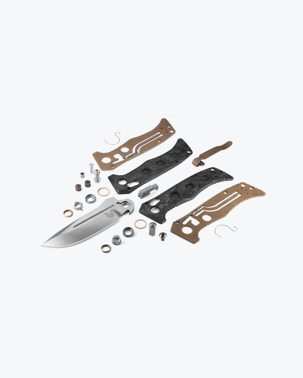 Mini Auto Adamas® Marbled Carbon Fiber Drop-point - Full Component Exploded View | Benchmade Knife Co.
