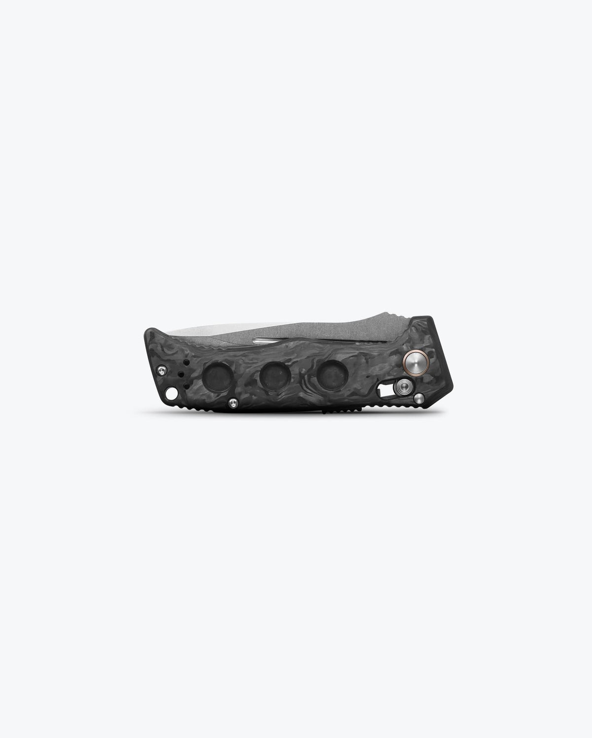 Mini Auto Adamas® Marbled Carbon Fiber Drop-point - Closed Handle Front View | Benchmade Knife Co.